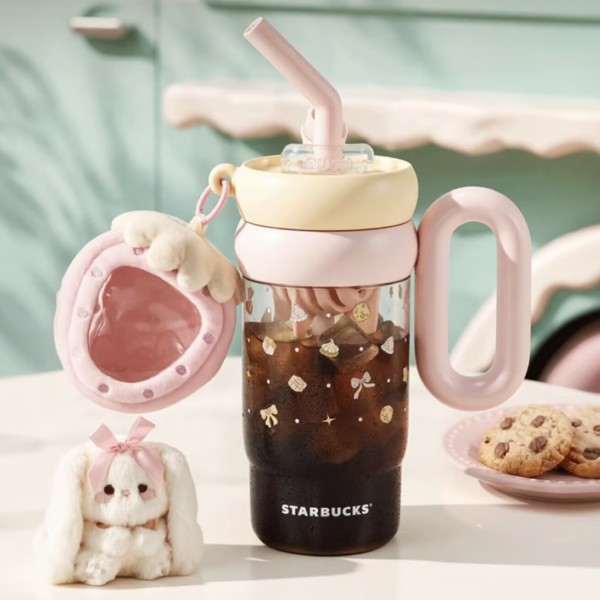 Starbucks 2026 China Summer Dessert Party Pink 33oz Plastic Tumbler with keychain