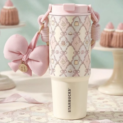 Starbucks 2026 China Summer Dessert Party Pink 28oz SS Tumbler with Keychain