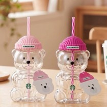 Starbucks 2026 KR Pink Hat Bear 20oz Glass Cup