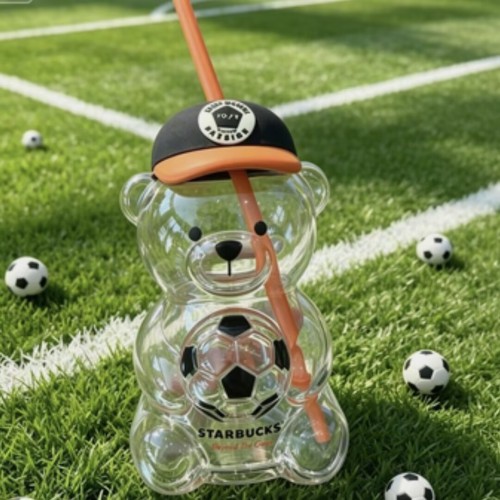 Starbucks 2026 China FIFA World Cup Black Cap Football Soccer Bear Glass Cup