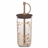 Starbucks 2026 China leopard print 18oz Glass Cup with topper