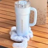 Starbucks 2026 China leopard print Blue ss straw tumbler with hair accessory‌