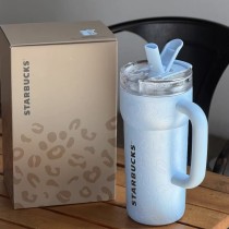 Starbucks 2026 China leopard print Blue ss straw tumbler with hair accessory‌