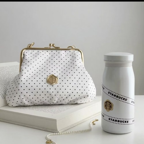 Starbucks 2026 China polka dots white 12oz ss tumbler with bag 