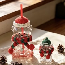 Starbucks 2026 China Christmas Red Hat Scarf Bear Glass Cup with green hat bear keychain ship after 3rd Nov.