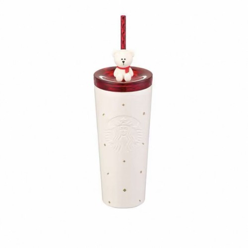 Starbucks 2026 KR Christmas White 16oz ss tumbler with bear topper 