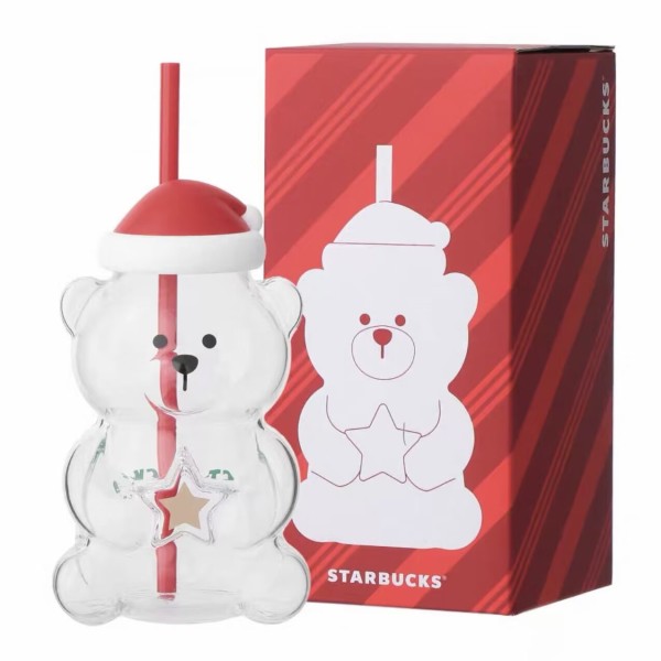 Starbucks 2026 JP Christmas 16oz Bear glass Cup 