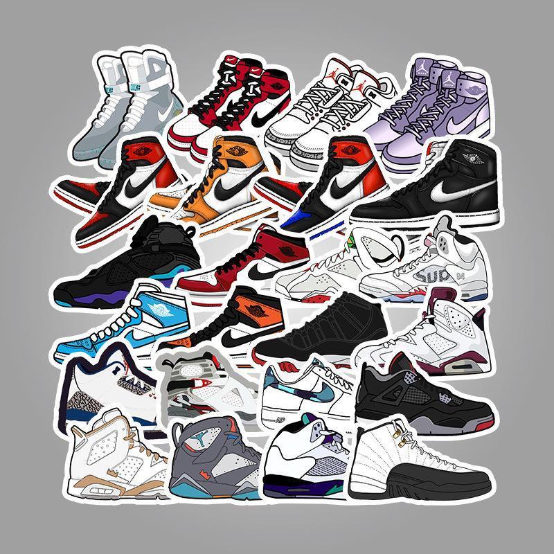 Air Jordan Shoe Laptop Stickers 50pcs Pack Cool Teen Water Bottle Travel Case Computer Wall Skateboard Motorcycle Phone Bicycle Luggage Guitar Decal