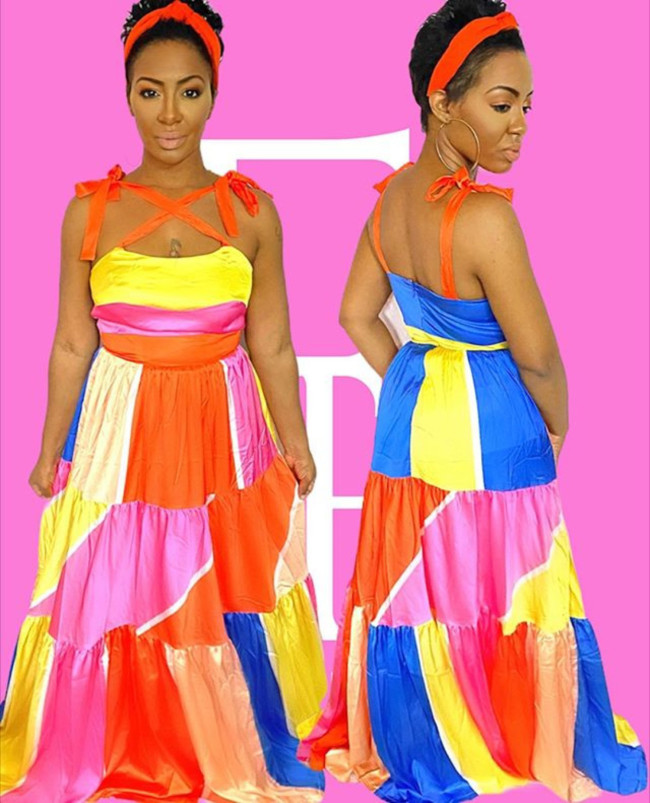 US$ 15.12 - Printed Suspender Stitching Dress - www.sweetyuu.com