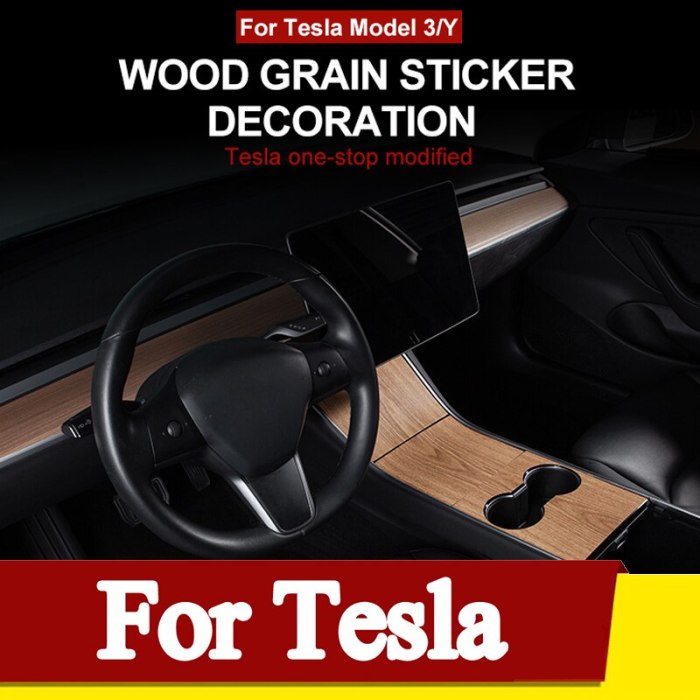 Center Console Wood Grain Cover for Model 3/Y 2017-2020