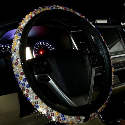 37.5 cm steering wheel cover colorful diamond non-slip cover auto parts internal universal