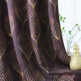 Gold Wave Lines Peacock Tail Pattern Printed Velvet Curtain (1 Panel)