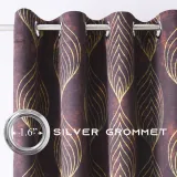 Gold Wave Lines Peacock Tail Pattern Printed Velvet Curtain (1 Panel)