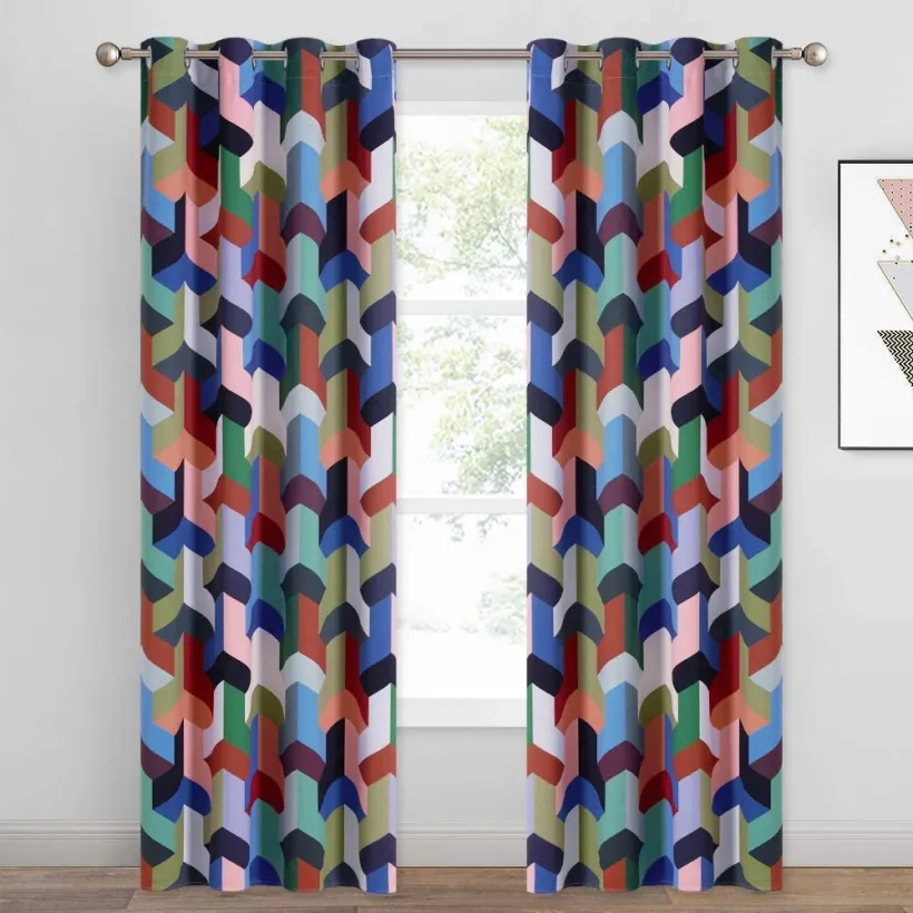 Magic Cube Geometry Pattern Printed Blackout Curtain (1 Panel)