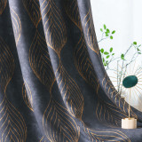 Gold Wave Lines Peacock Tail Pattern Printed Velvet Curtain (1 Panel)