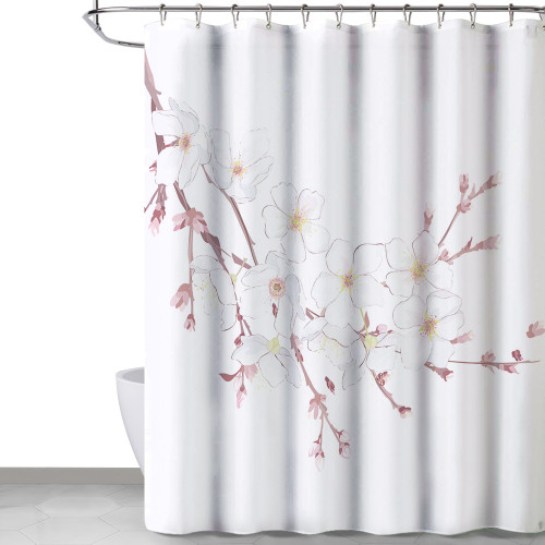 Floral Pattern Printed White Shower Curtain