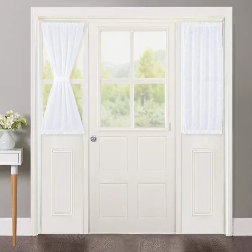 Linen Textured Semi Sheer Door Curtain with Tiebacks (1 Panel)