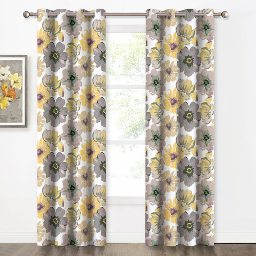 Multicolor Flower Pattern Printed Blackout Curtain (1 Panel)