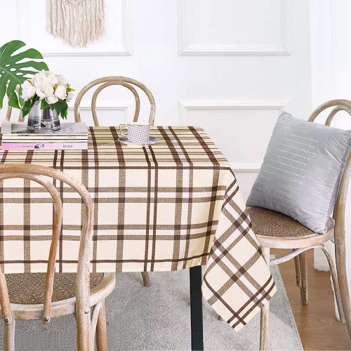 Waterproof Taupe Buffalo Checked Rectangle Plaid Tablecloth