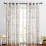 Leaves Printed Pattern Linen Textured Semi-sheer Curtain - 1 Panel