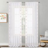 Rose Rassel Tulle Floral with Leaves Pattern Faux Linen Sheer Curtain (1 Panel)