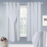 Sheer Voile Window Drape with Star Cut Blackout Curtain for Baby Room, Kids Room - 1 Panel