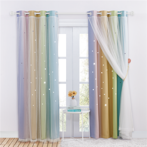 Double Layers Blackout Curtain with White Sheer Layer Overlay Thermal  Insulated Layer