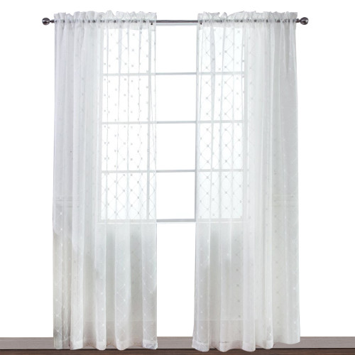 Diamond Trellis Embroidery Crinkled Voile Sheer Curtain (1 Panel)