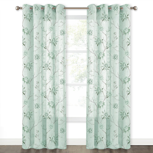 Rose Pattern Floral Natural Style Semi-Sheer Curtain (1 Panel)