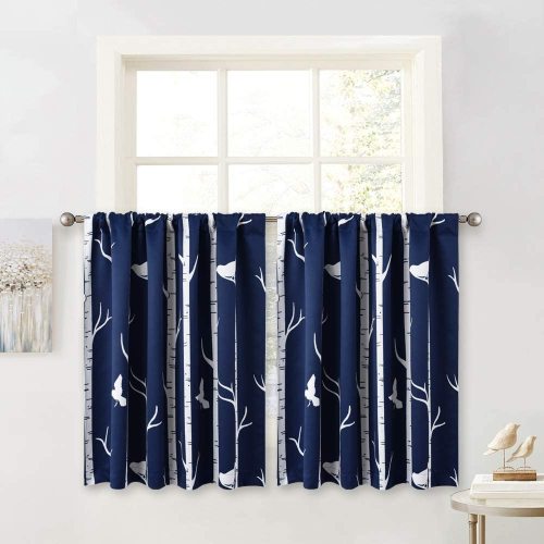 Modern Tree and Birds Pattern Grommet Drape Tier Curtain - 1 Panel