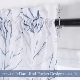 Branch Pattern White Faux Linen Textured Semi-Sheer Curtain (1 Panel)