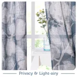 Flower Pattern Linen Textured Semi-Sheer Curtain - 1 Panel
