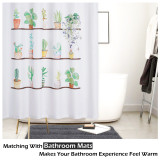 Pot Culture Plants Pattern Simple Modern Fashion Waterproof Shower Curtain for Bathroom