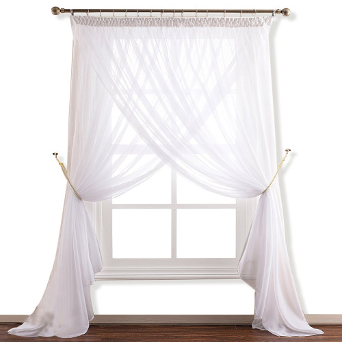 White 2 Layers Sheer Curtain with Top Pencil Pleat Design