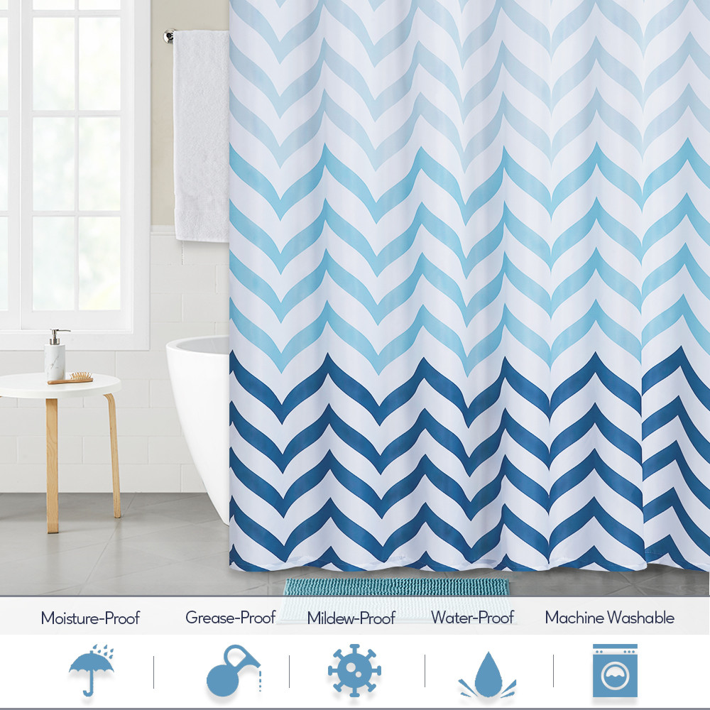 Blue Striped Artistic Bathroom Shower Curtain