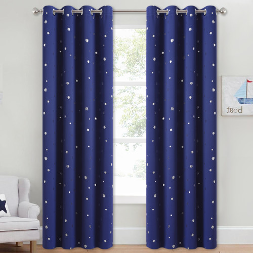 Snow Flakes Creative Pattern Printed Blackout Curtain (1 Panel)