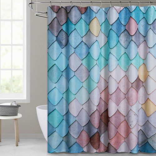 Ocean Fish Scale Pattern Printed Shower Curtain