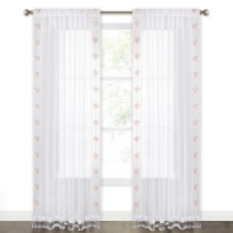Rose Rassel Tulle Floral with Leaves Pattern Faux Linen Sheer Curtain (1 Panel)