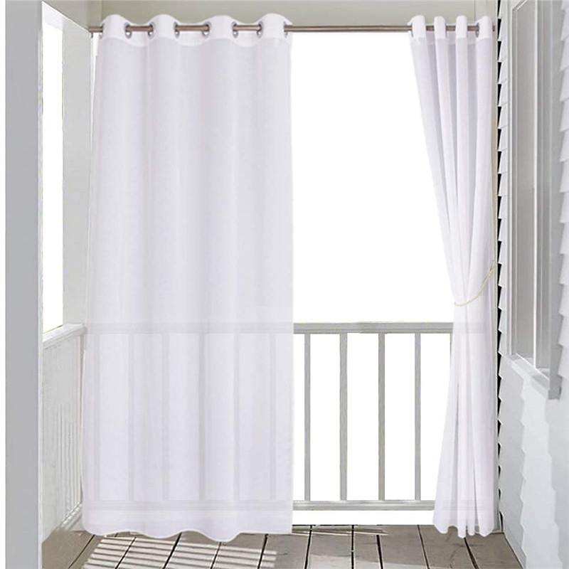 Waterproof Sheer Curtain for Patio,Outdoor Curtain White Linen Look Semitransparent(1 Panel)