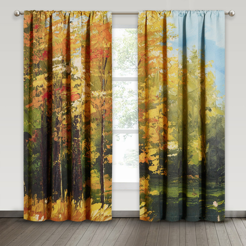 Oil Painting Deep Forest Printed Blackout Curtains - Set of 2 Panels