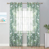 Rustic Style Green Leaf Print Faux Linen Semi-Sheer Curtain (1 Panel)