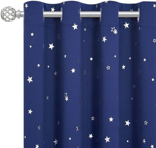 Kids Curtain Room Darkening Shade, Silver Star Curtain(1 Panel)