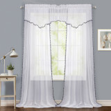 Country Style with Lovely Pom-Pom Brim White Voile Sheer Curtain (1 Panel)