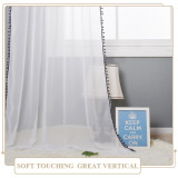 Country Style with Lovely Pom-Pom Brim White Voile Sheer Curtain (1 Panel)