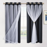 2 Layers Mix & Match Elegance Gauze & Blackout Curtain Panel with Free Rope