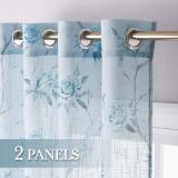 Rose Pattern Floral Natural Style Semi-Sheer Curtain (1 Panel)