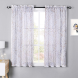 Branch Pattern White Faux Linen Textured Semi-Sheer Curtain (1 Panel)