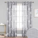 White Blossom Pattern Printed Semi Sheer Linen Curtain(1 Panel)