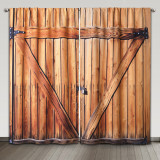 County Wooden Barn Door Pattern Blackout Curtain (Set of 2 Panels)