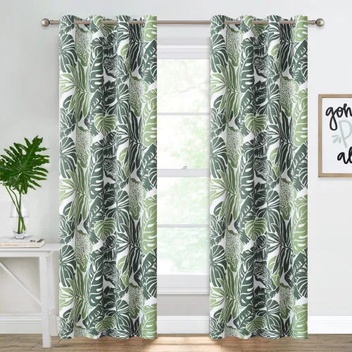 Banana Leaf Pattern Printed Thermal Insulated Blackout Curtain - 1 Panel